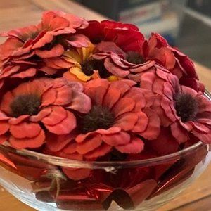 6” Artificial Red Flowers in Clear Chalice Vase